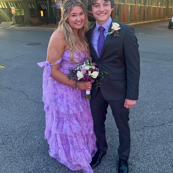Purple Lace-Up Prom Dress - Picture 1 of 5
